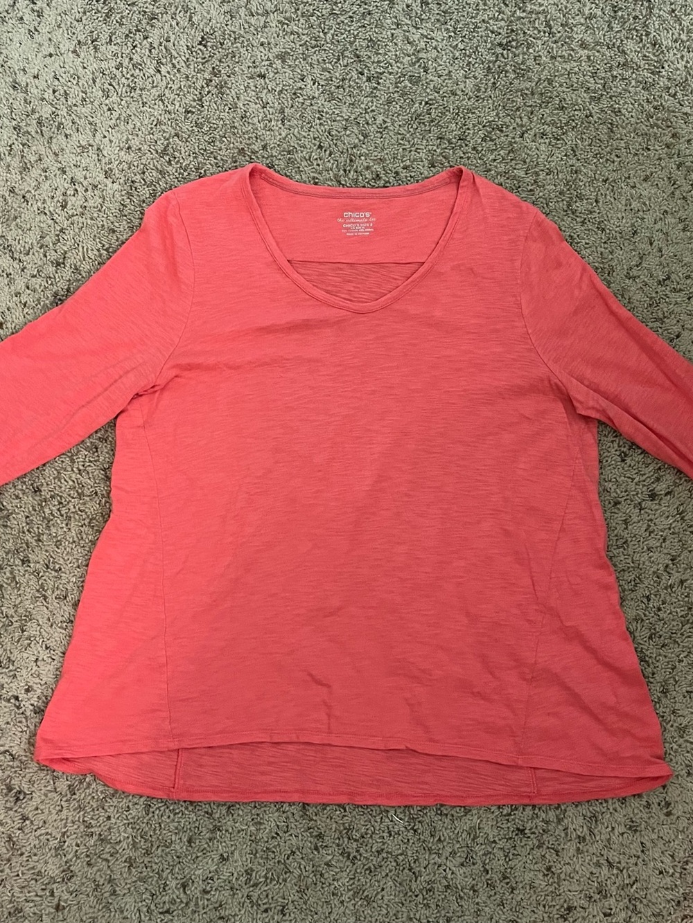 Chico's Coral-Pink V-Neck 3/4 Sleeve Top